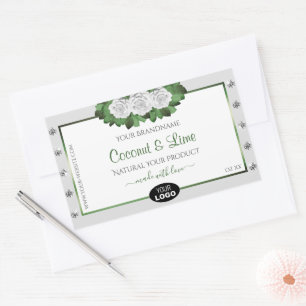 Gray Product Labels Green White Roses Jewels Logo