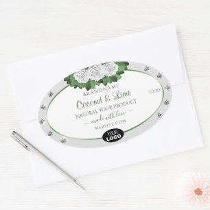 Gray Product Labels Green White Roses Jewels Logo