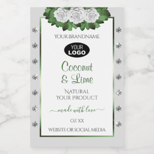 Gray Product Labels Green White Roses Jewels Logo