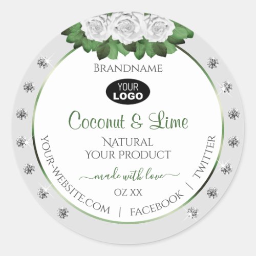 Gray Product Labels Green White Roses Jewels Logo