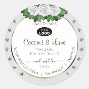 Gray Product Labels Green White Roses Jewels Logo