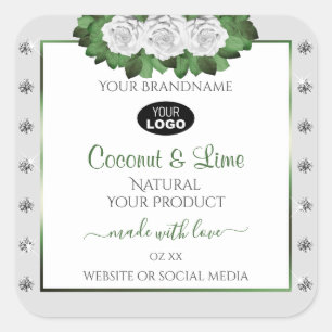 Gray Product Labels Green White Roses Jewels Logo