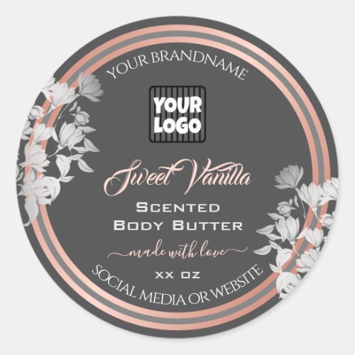 Gray Product Packaging Labels with Logo Rose Gold