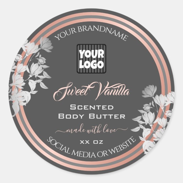 Gray Product Packaging Labels with Logo Rose Gold (Front)