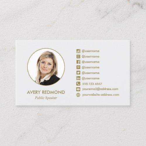 Gray Professional Add Photo  Social Media Icons Business Card