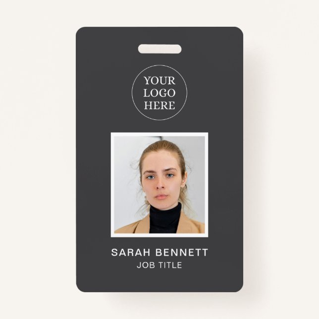 Gray Professional Employee Office Photo ID Company Badge (Front)