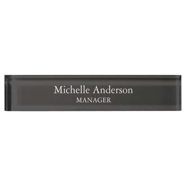 Gray Professional Manager Modern Plain Desk Name Plate (Front)