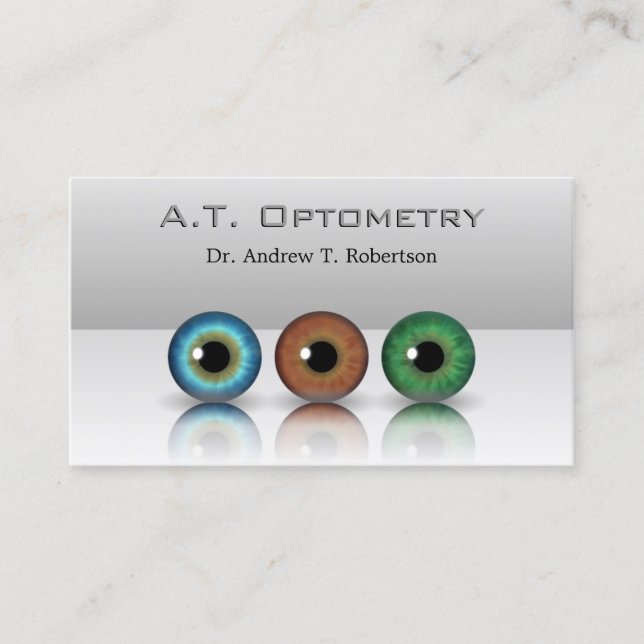 Gray Professional Optometrist Eyeballs Optometry Business Card (Front)