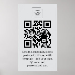 Gray Professional QR Code Business Logo Poster