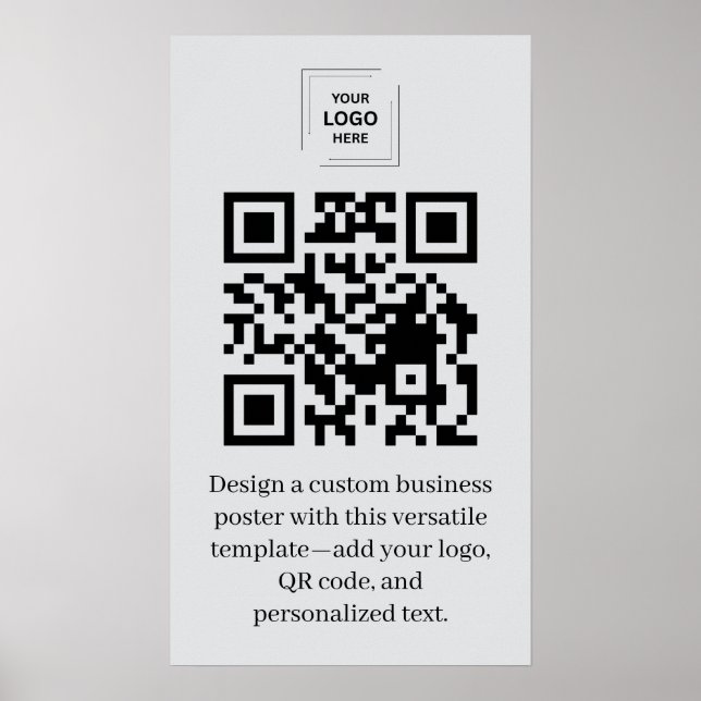 Gray Professional QR Code Business Logo Poster (Front)
