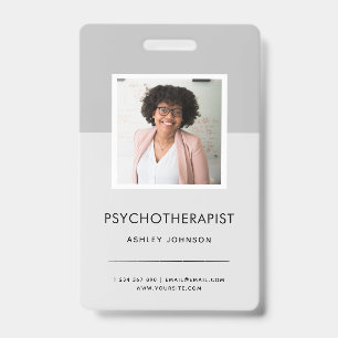 Gray Psychotherapist Counselor Photo Name Tag ID Badge