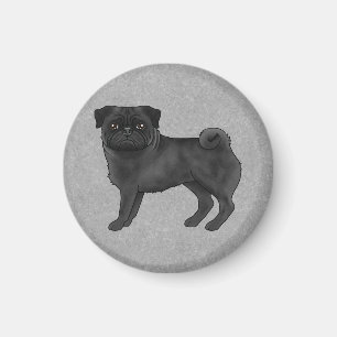 Gray Pug Dog Canine Cute Cartoon Illustration Blue Magnet