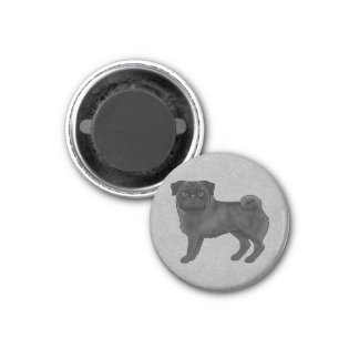 Gray Pug Dog Canine Cute Cartoon Illustration Blue Magnet