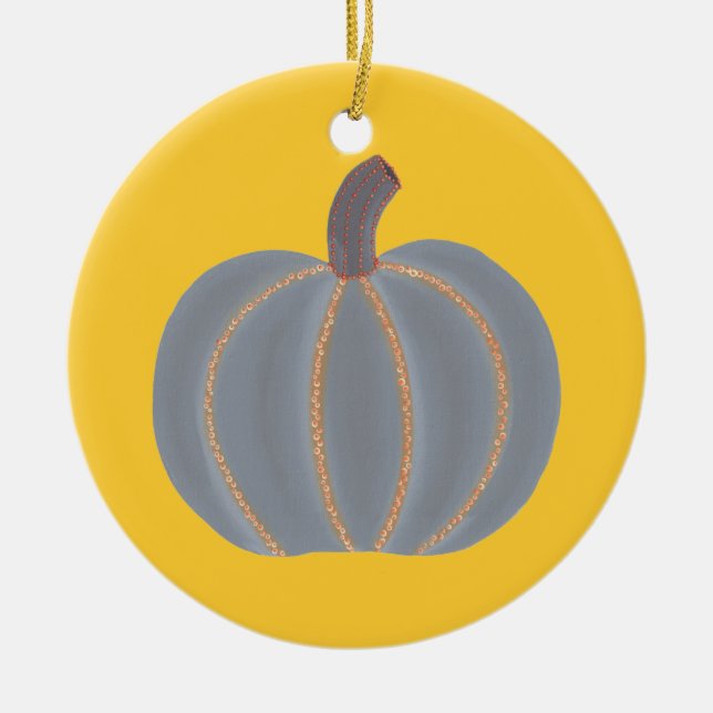 Gray Pumpkin Orange Lights Halloween Ornament (Front)