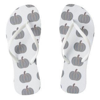Gray Pumpkins Orange Trim Autumn FlipFlops