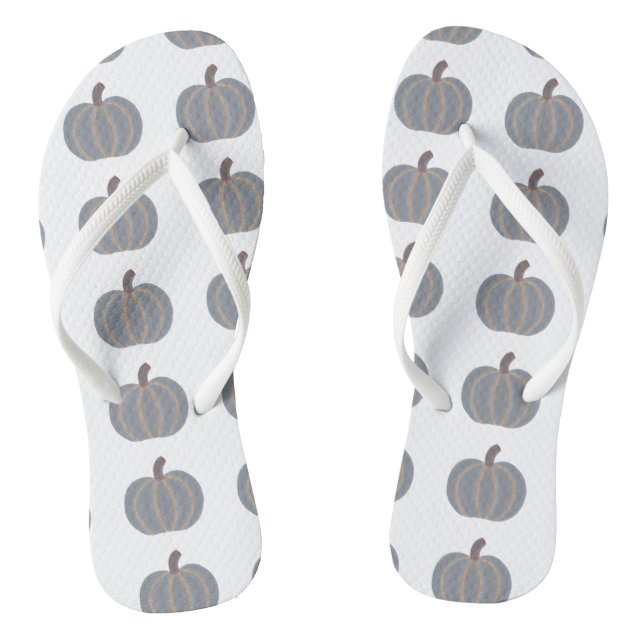 Gray Pumpkins Orange Trim Autumn FlipFlops (Footbed)