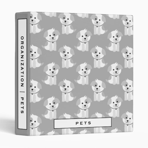 Gray Puppy Dog Pattern  Dogs Pet Records 3 Ring Binder
