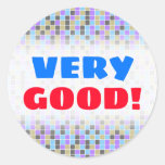 [ Thumbnail: Gray, Purple, Beige, Blue Squares/Tiles Pattern Round Sticker ]