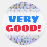 [ Thumbnail: Gray, Purple, Beige, Blue Squares/Tiles Pattern Round Sticker ]
