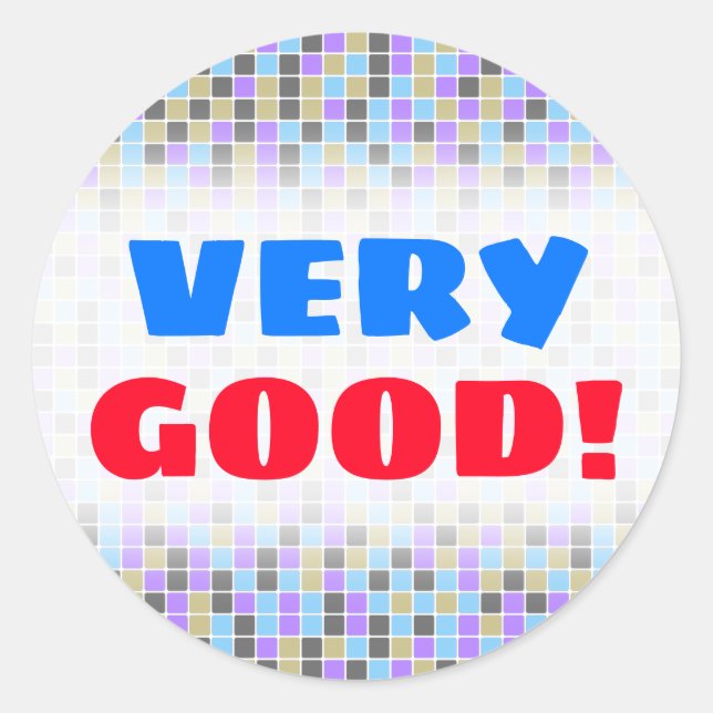 Gray, Purple, Beige, Blue Squares/Tiles Pattern Classic Round Sticker (Front)