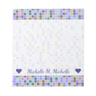 Gray, Purple, Beige, Blue Squares/Tiles Pattern Notepad