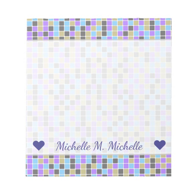 Gray, Purple, Beige, Blue Squares/Tiles Pattern Notepad (Front)