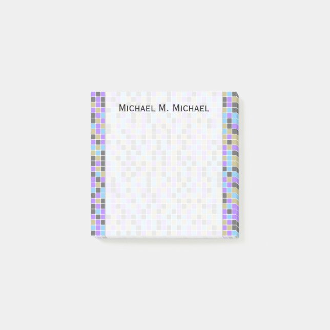 Gray, Purple, Beige, Blue Squares/Tiles Pattern Post-it Notes (Front)