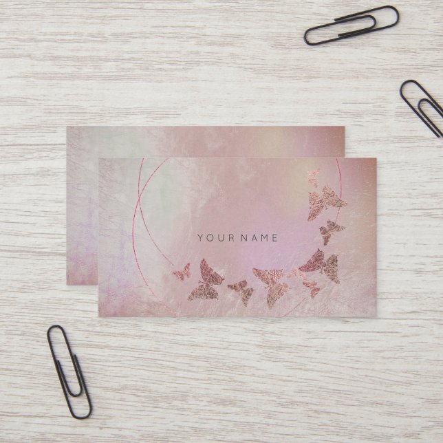 Gray Purple Blush Ballet Pink Butterfly Metallic Business Card (Front/Back In Situ)