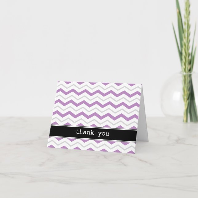 Gray & Purple Chevron custom Thank You Cards (Front)