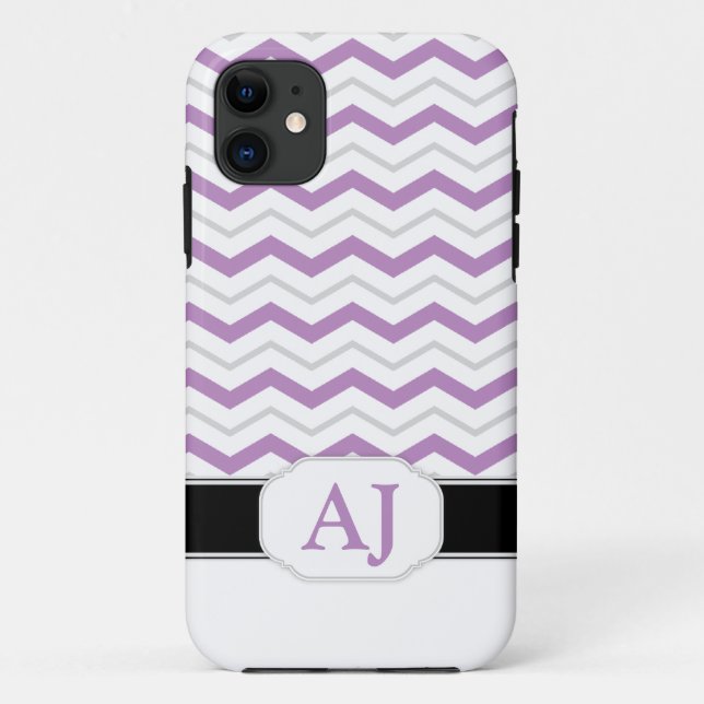 Gray & Purple Chevron Monogram iPhone 5 Case (Back)