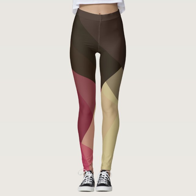 Gray Purple Cream Modern Geometric Pattern Leggings (Front)