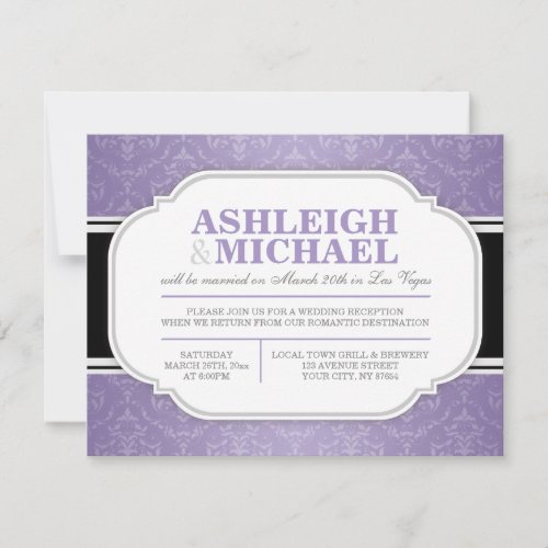 Gray &amp; Purple Damask Wedding Reception ONLY Custom Announcements
