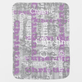 Gray Purple Girl Allover Name Collage Personalized Baby Blanket (Front)