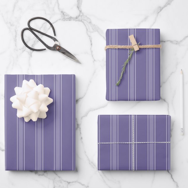 Gray Purple & Light Gray Purple Stripes Wrapping Paper Sheets (Front)