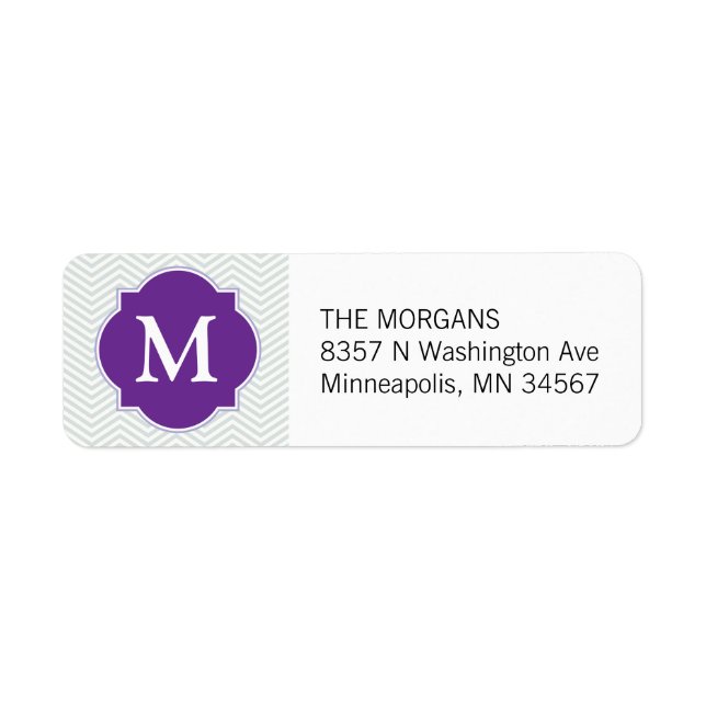 Gray & Purple Modern Chevron Custom Monogram Label (Front)