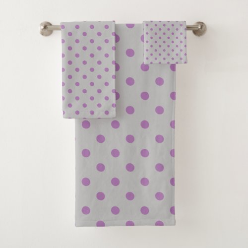 Gray Purple Polka Dot Bath Towel Set