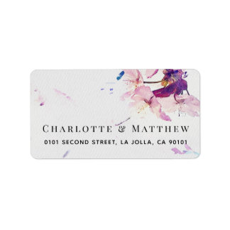 Gray & Purple Watercolor Floral Address Label