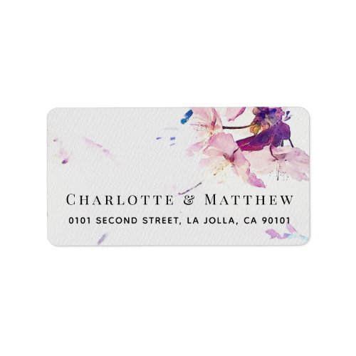 Gray  Purple Watercolor Floral Address Label