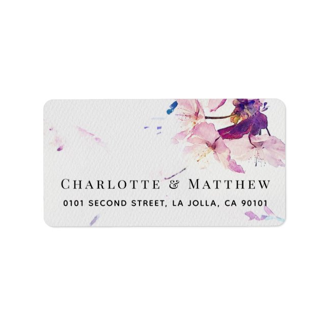 Gray & Purple Watercolor Floral Address Label (Front)
