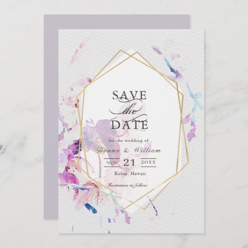 Gray  Purple Watercolor Floral Save the Date Card