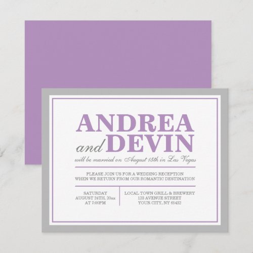 Gray &amp; Purple Wedding Reception ONLY Invitations