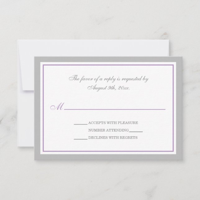 Gray & Purple Wedding Reception RSVP Cards (Front)