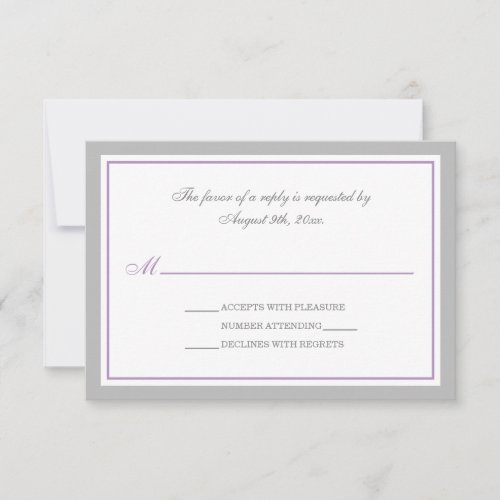 Gray &amp; Purple Wedding Reception RSVP Cards