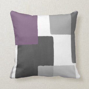 Gray Purple White Geometric Modern Minimalist Throw Pillow