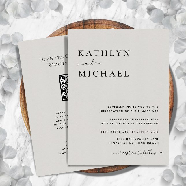 Gray QR Code All In One Modern Minimalist Wedding Invitation (Creator Uploaded)