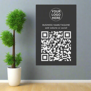 Gray QR Code & Business Logo Text Promotional  Wall Decal