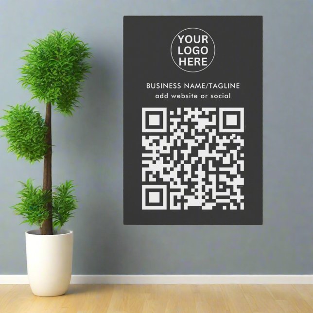 Gray QR Code & Business Logo Text Promotional  Wall Decal (Creator Uploaded)