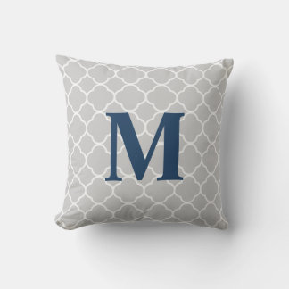 Gray Quadrefoil and Monogram Outdoor Pillow