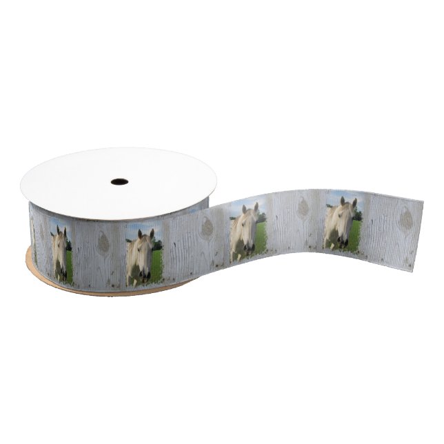 Gray Quarter Horse on Whitewashed Board Grosgrain Ribbon (Spool)