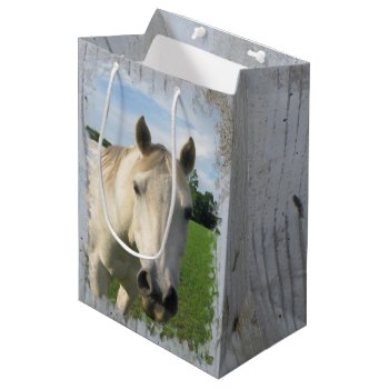 Gray Quarter Horse On Whitewashed Board Medium Gift Bag by PandaCatGallery at Zazzle